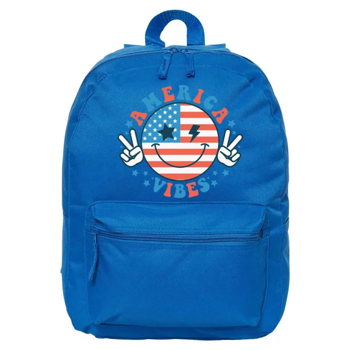 America Vibes Happy Face Smile American Flag 4th Of July Great Gift 16 in Basic Backpack