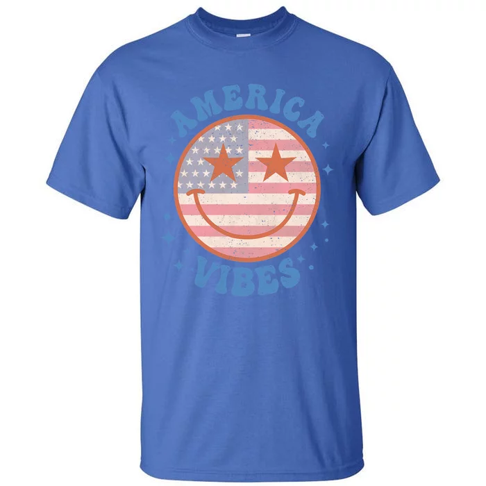 America Vibes Happy Face Smile American Flag 4th Of July Gift Tall T-Shirt