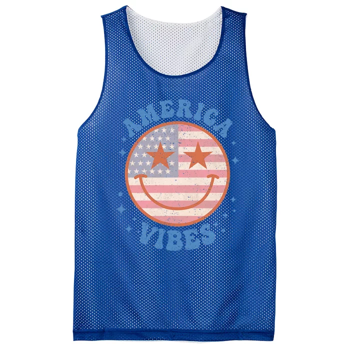 America Vibes Happy Face Smile American Flag 4th Of July Gift Mesh Reversible Basketball Jersey Tank