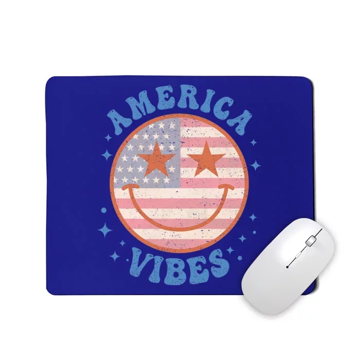 America Vibes Happy Face Smile American Flag 4th Of July Gift Mousepad