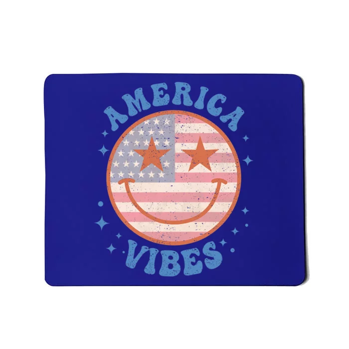 America Vibes Happy Face Smile American Flag 4th Of July Gift Mousepad