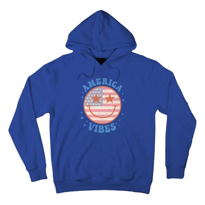 America Vibes Happy Face Smile American Flag 4th Of July Gift Tall Hoodie