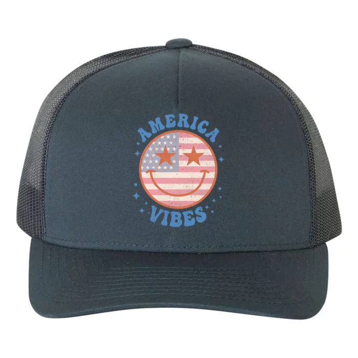 America Vibes Happy Face Smile American Flag 4th Of July Gift Yupoong Adult 5-Panel Trucker Hat