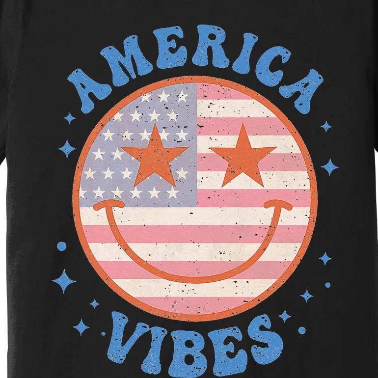 America Vibes Happy Face Smile American Flag 4th Of July Premium T-Shirt