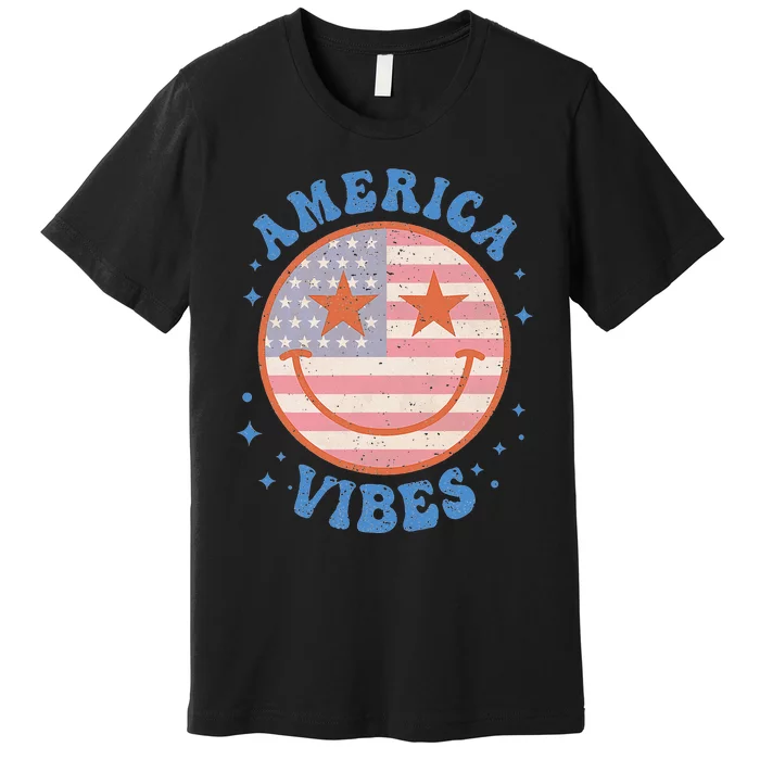 America Vibes Happy Face Smile American Flag 4th Of July Premium T-Shirt