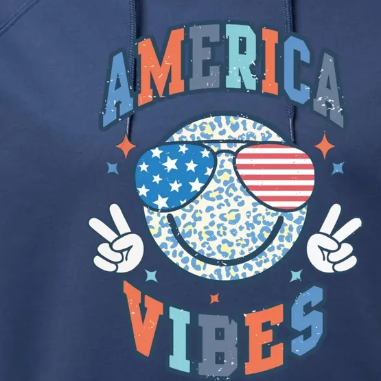 America Vibes Happy 4th Of July Leopard Patriotic Usa Flag Gift Performance Fleece Hoodie