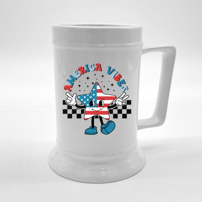 America Vibes Happy Face Smile American Flag 4th Of July Meaningful Gift Front & Back Beer Stein