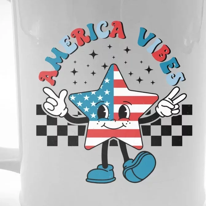 America Vibes Happy Face Smile American Flag 4th Of July Meaningful Gift Front & Back Beer Stein