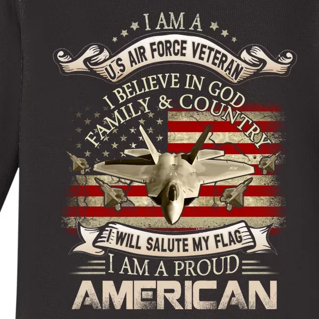 Air Veteran I Believe In God Family And Country Force Baby Long Sleeve Bodysuit