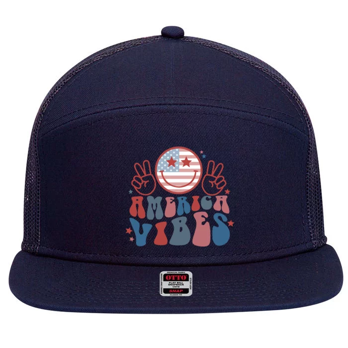 America Vibes July 4 Gift 7 Panel Mesh Trucker Snapback Hat