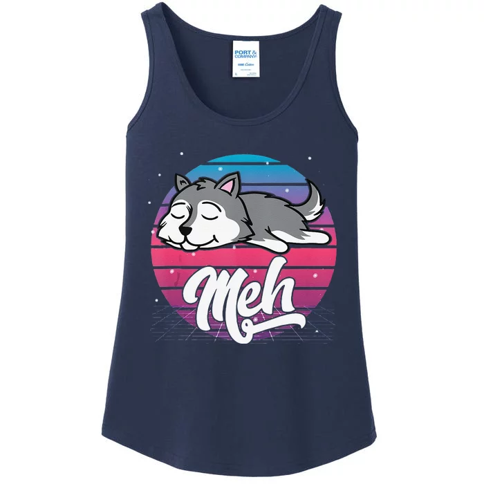 Aesthetic Vaporwave Japanese Otaku Meme Meh Siberian Husky Ladies Essential Tank