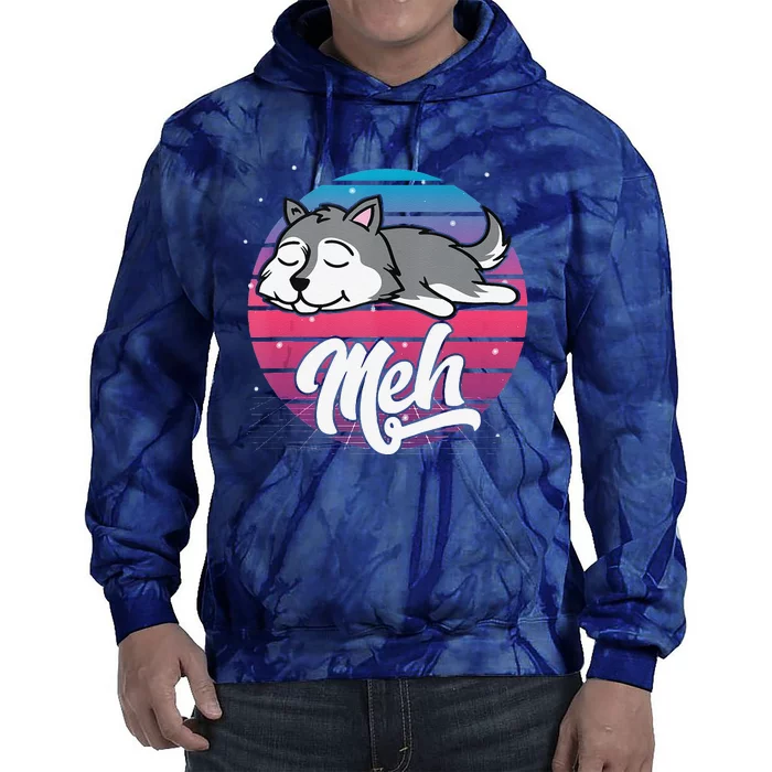 Aesthetic Vaporwave Japanese Otaku Meme Meh Siberian Husky Tie Dye Hoodie