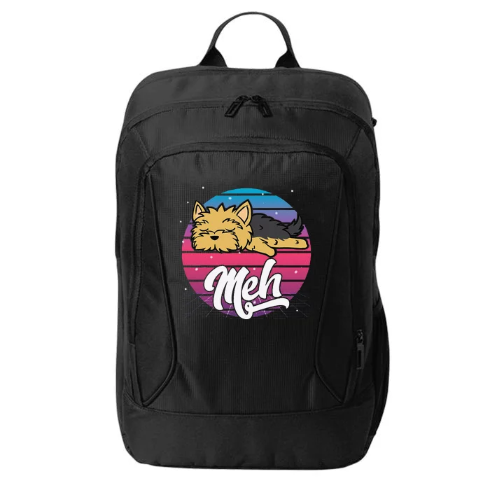 Aesthetic Vaporwave Japanese Otaku Meme Meh Yorkie Dog Gift City Backpack