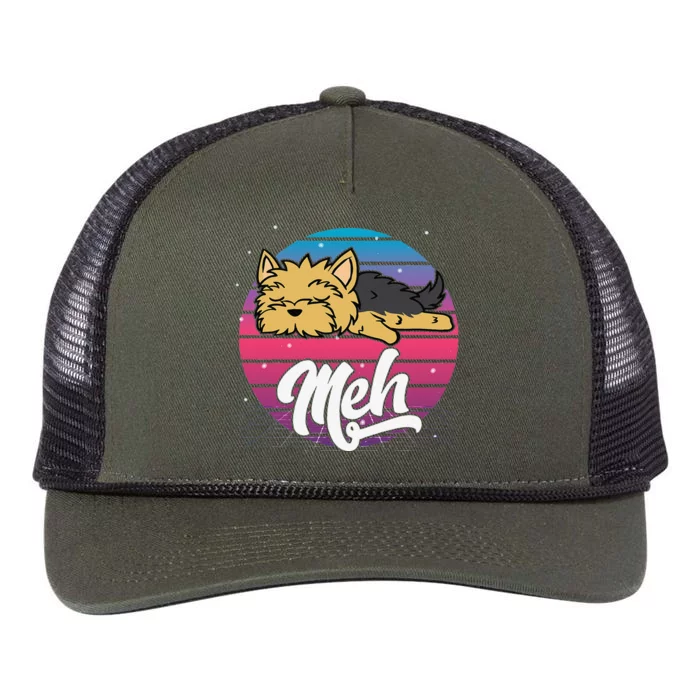 Aesthetic Vaporwave Japanese Otaku Meme Meh Yorkie Dog Gift Retro Rope Trucker Hat Cap