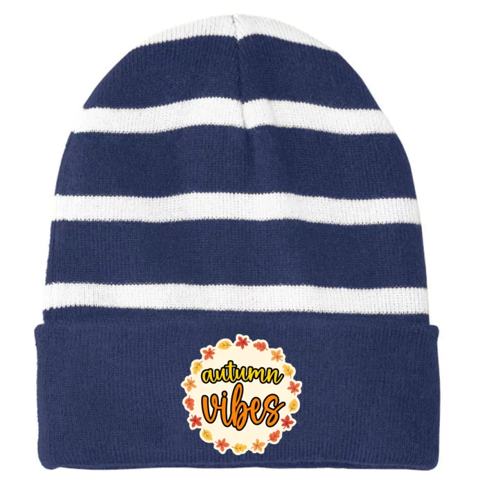 Autumn Vibes Leaf Season Striped Beanie with Solid Band