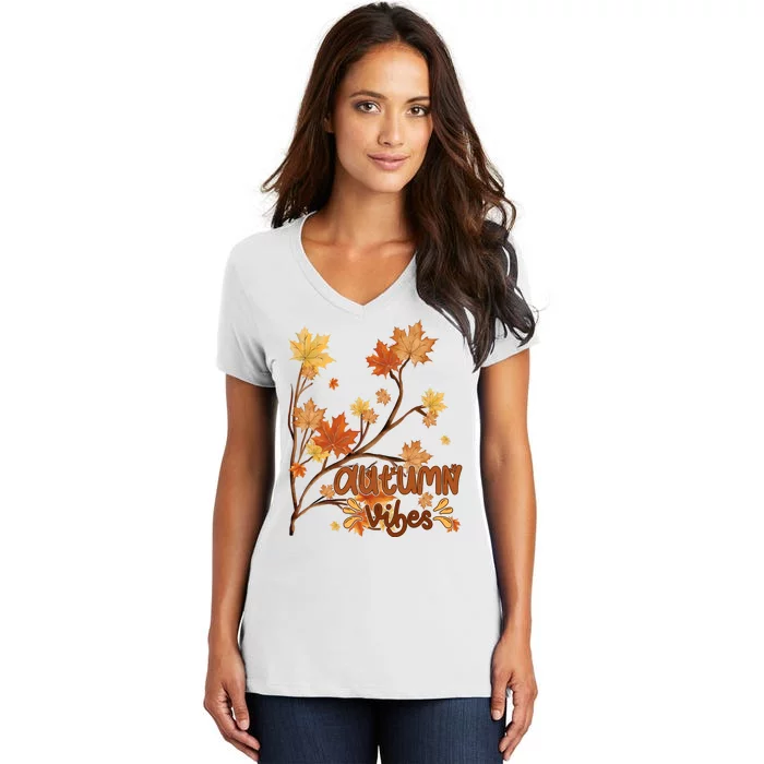 Autumn Vibes Leaves Cozy Women's V-Neck T-Shirt