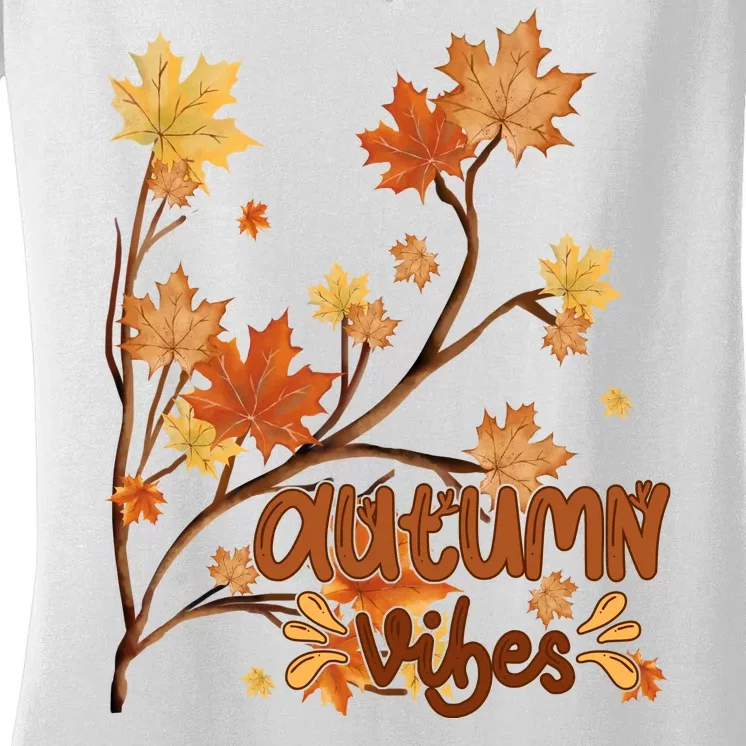 Autumn Vibes Leaves Cozy Women's V-Neck T-Shirt