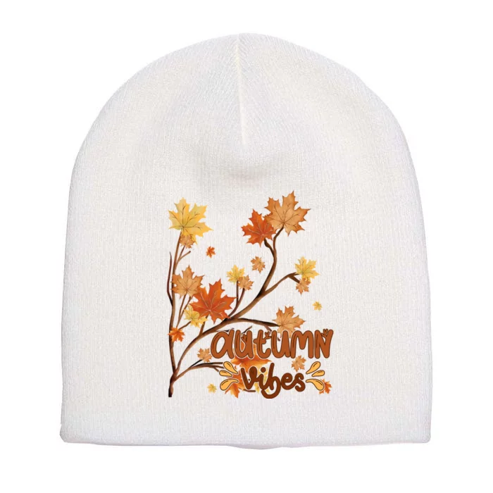 Autumn Vibes Leaves Cozy Short Acrylic Beanie