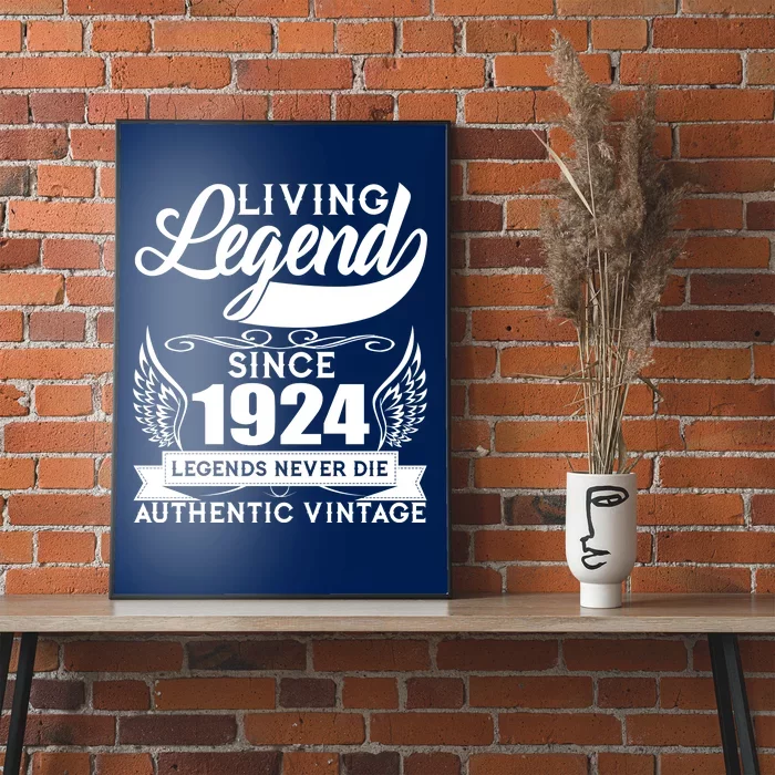 Authentic Vintage Living Legend Since 1924 Legends Never Die 100th Birthday Poster