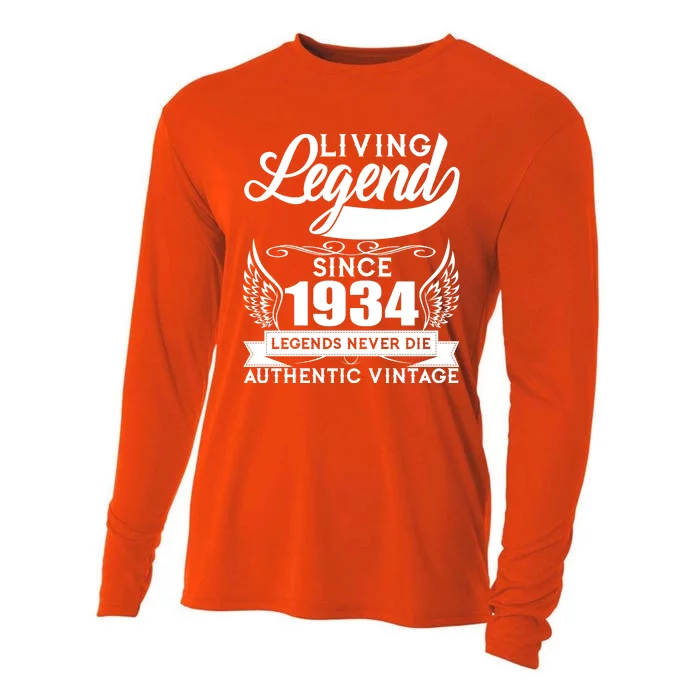 Authentic Vintage Living Legend Since 1934 Legends Never Die 90th Birthday Cooling Performance Long Sleeve Crew