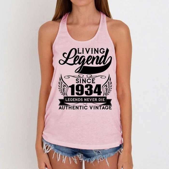 Authentic Vintage Living Legend Since 1934 Legends Never Die 90th Birthday Women's Knotted Racerback Tank