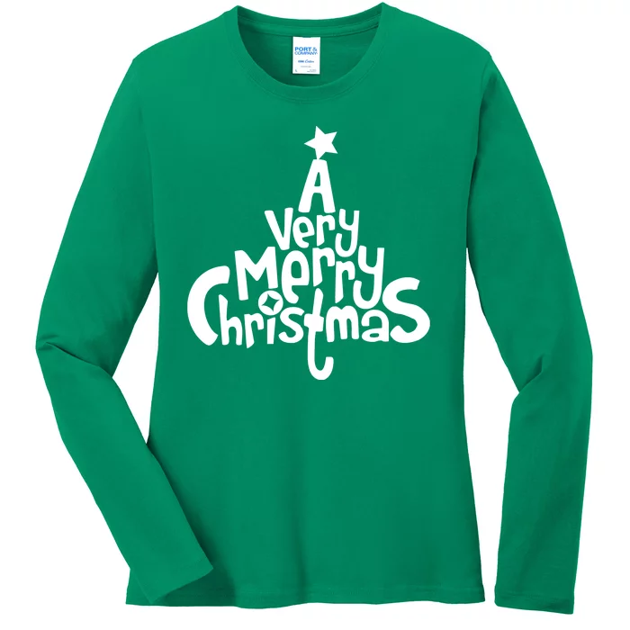 A Very Merry Christmas Tree Logo Ladies Long Sleeve Shirt