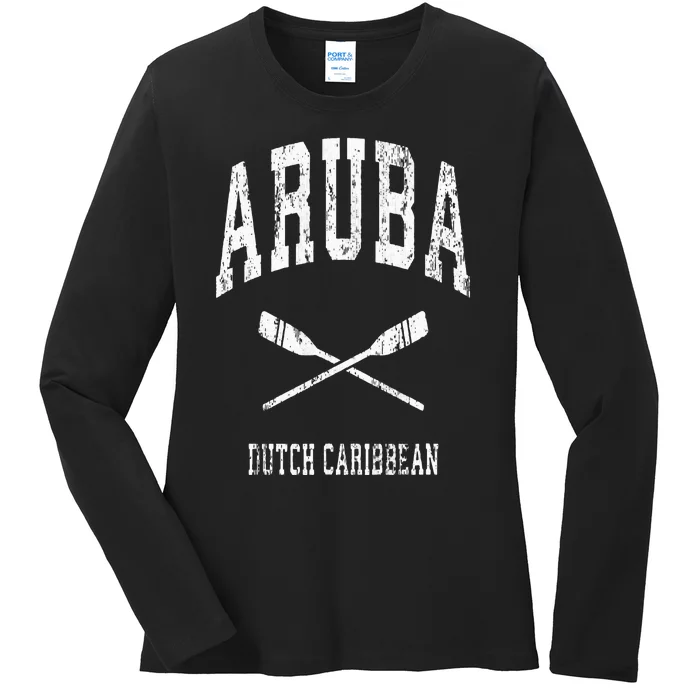 Aruba Vintage Nautical Paddles Sports Oars Ladies Long Sleeve Shirt