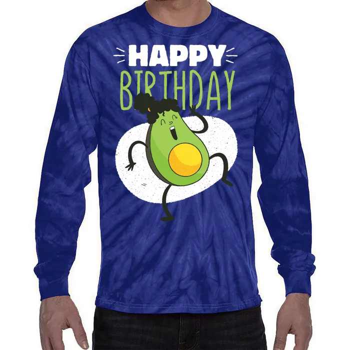 Avocado Happy Birthday Tie-Dye Long Sleeve Shirt