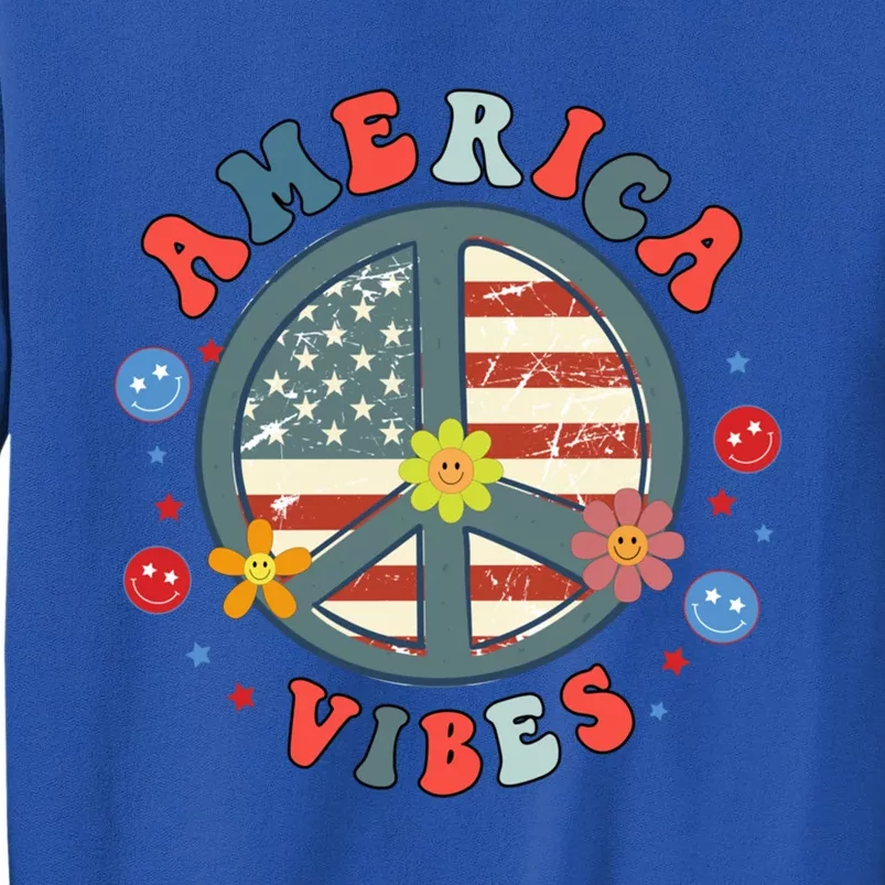 America Vibes Peace Sign Retro Groovy Flowers Us 4th Of July Gift Sweatshirt