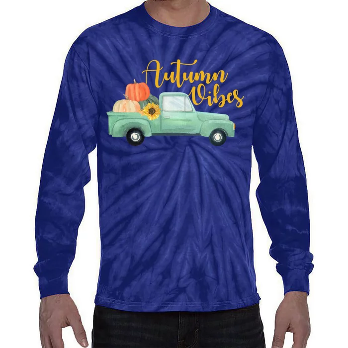 Autumn Vibes Pumpkin Truck Tie-Dye Long Sleeve Shirt