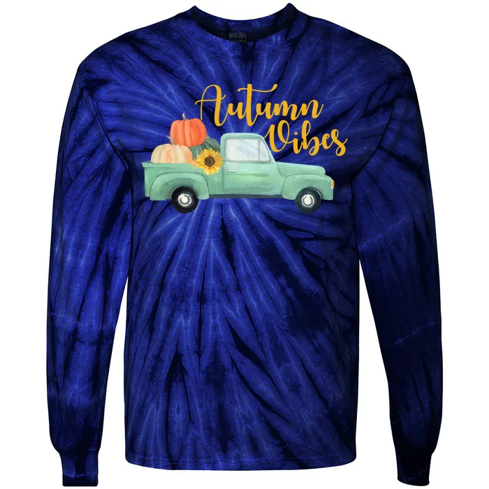 Autumn Vibes Pumpkin Truck Tie-Dye Long Sleeve Shirt