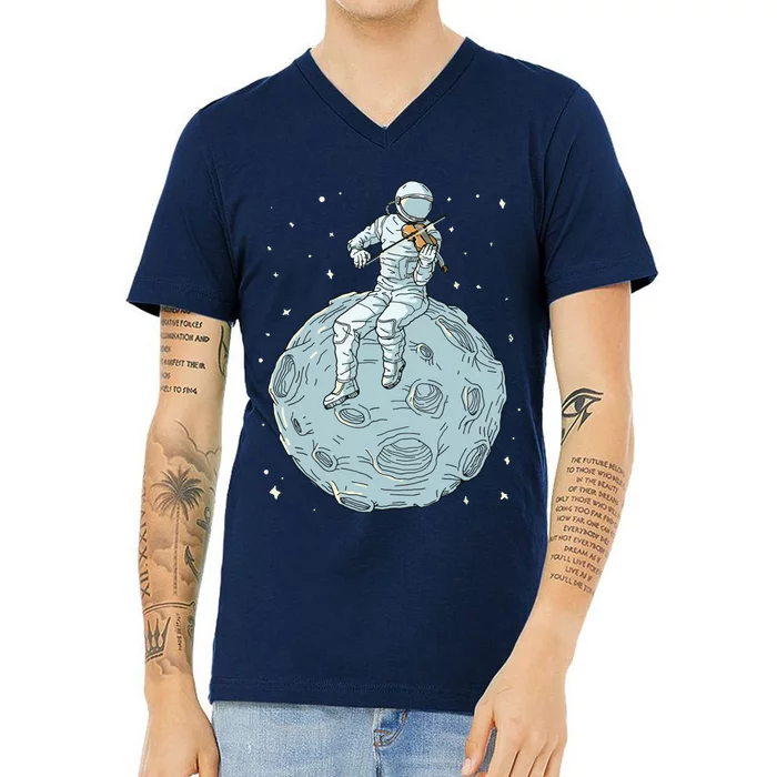 Astronaut Violin Player Violinist Viola Classical Music V-Neck T-Shirt