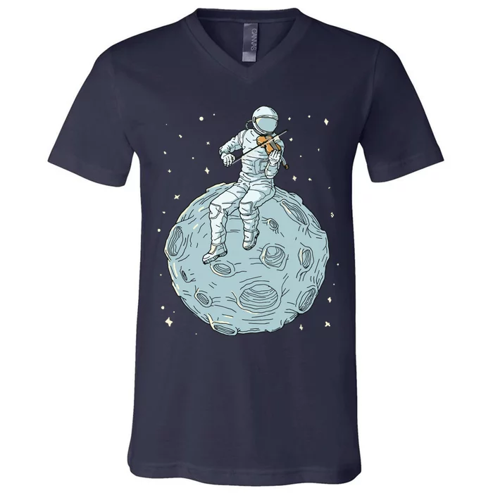 Astronaut Violin Player Violinist Viola Classical Music V-Neck T-Shirt