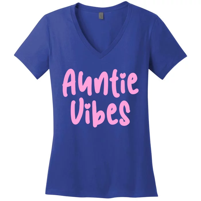 Auntie Vibes Quote Cute Pink Heart Aunt Pride Gift Funny Gift Women's V-Neck T-Shirt