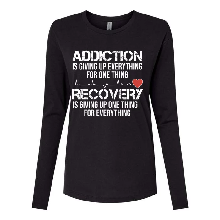 Addiction Vs Recovery Aa Na Heartbeat Clean Sober Life Cute Gift Womens Cotton Relaxed Long Sleeve T-Shirt