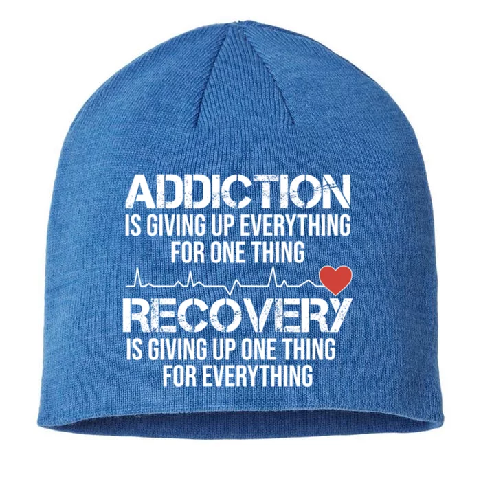 Addiction Vs Recovery Aa Na Heartbeat Clean Sober Life Cute Gift 8 1/2in Sustainable Knit Beanie