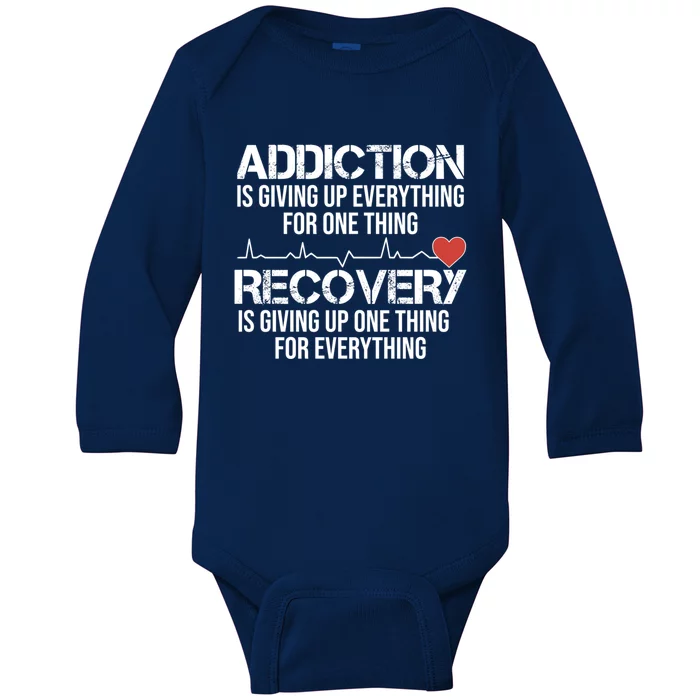 Addiction Vs Recovery Aa Na Heartbeat Clean Sober Life Cute Gift Baby Long Sleeve Bodysuit