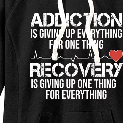 Addiction Vs Recovery Aa Na Heartbeat Clean Sober Life Gift Women's Fleece Hoodie