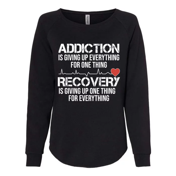 Addiction Vs Recovery Aa Na Heartbeat Clean Sober Life Funny Gift Womens California Wash Sweatshirt