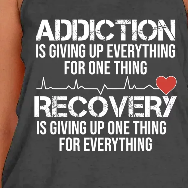 Addiction Vs Recovery Aa Na Heartbeat Clean Sober Life Funny Gift Women's Knotted Racerback Tank