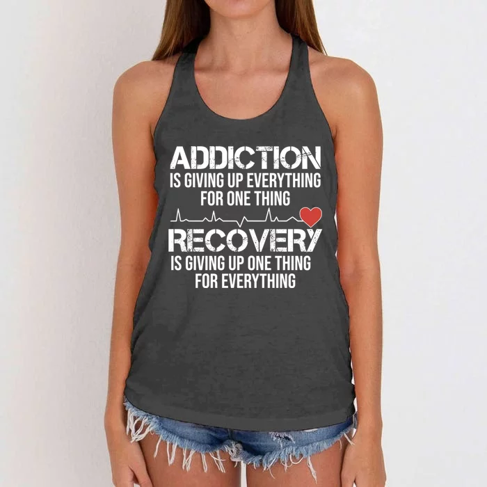 Addiction Vs Recovery Aa Na Heartbeat Clean Sober Life Funny Gift Women's Knotted Racerback Tank