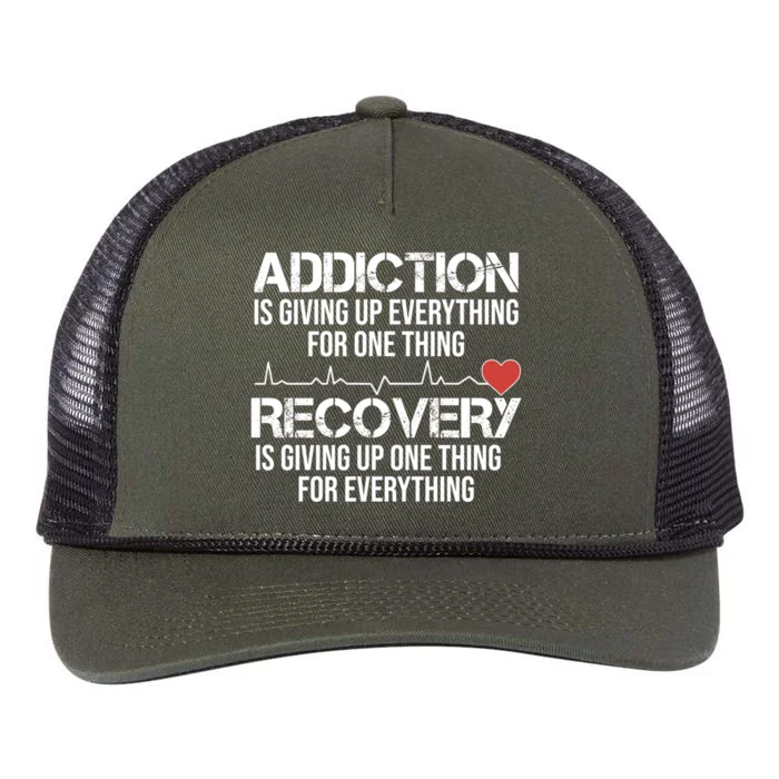 Addiction Vs Recovery Aa Na Heartbeat Clean Sober Life Funny Gift Retro Rope Trucker Hat Cap