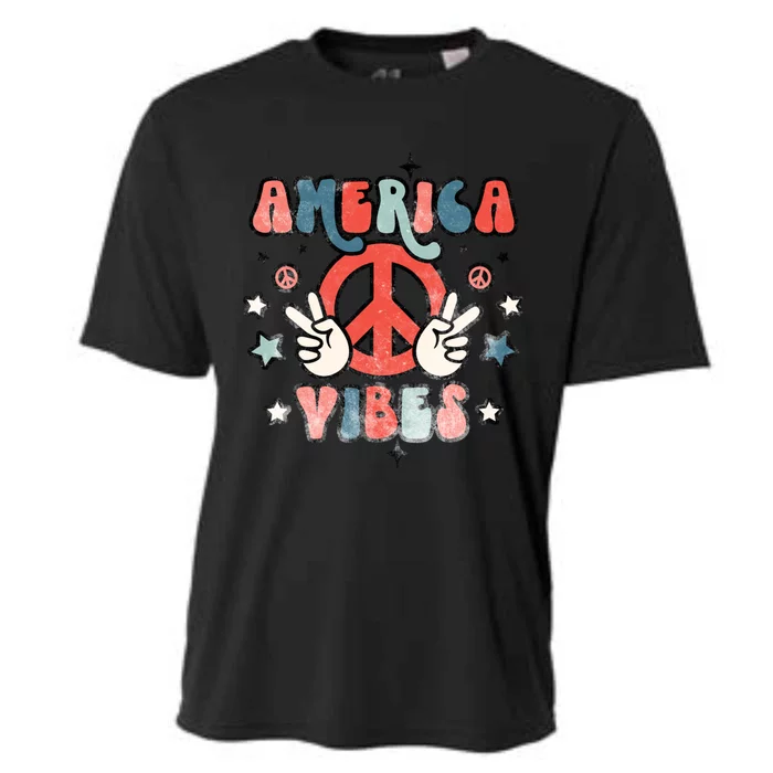 America Vibes Retro Distressed 4th Of July Vintage Graphic Cute Gift Cooling Performance Crew T-Shirt