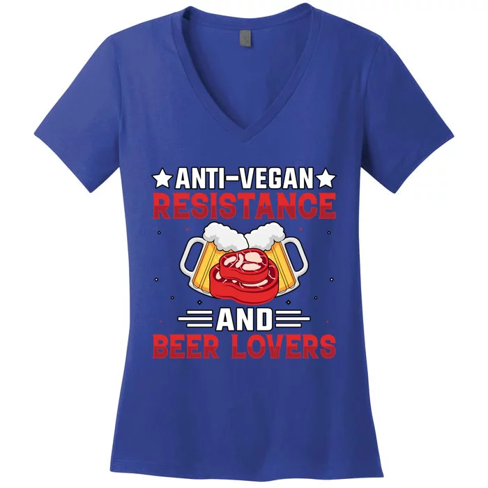 Anti Vegan Resistance And Beer Lovers Gift Women's V-Neck T-Shirt