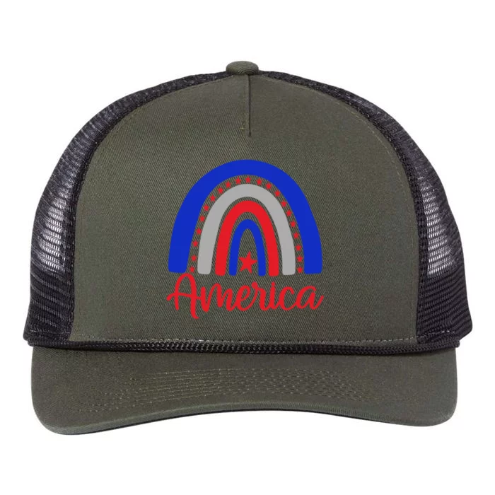 America Vintage Rainbow American Flag 4th Of July Patriotic Meaningful Gift Retro Rope Trucker Hat Cap