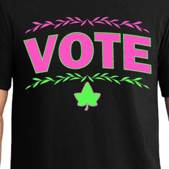 Aka Vote Sorority P.I.N.K. And Green Paraphernalia Voting Pajama Set