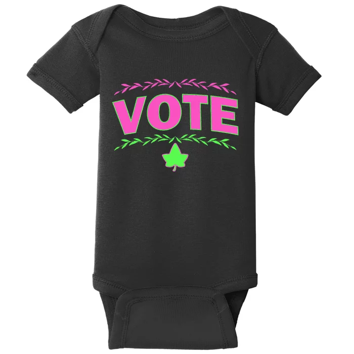 Aka Vote Sorority P.I.N.K. And Green Paraphernalia Voting Baby Bodysuit