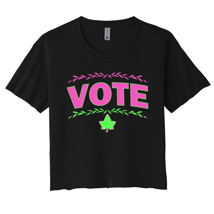 Aka Vote Sorority P.I.N.K. And Green Paraphernalia Voting Women's Crop Top Tee