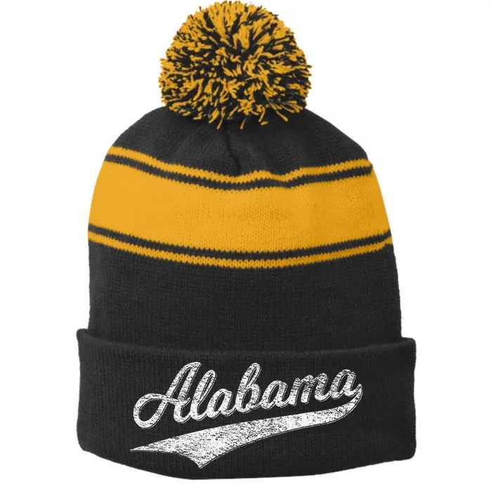 Alabama Varsity Script Classic Sports Jersey Stripe Pom Pom Beanie