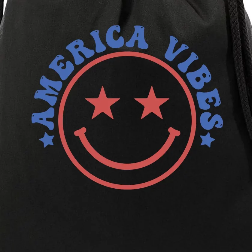 America Vibes Smiley 4th Of July Drawstring Bag